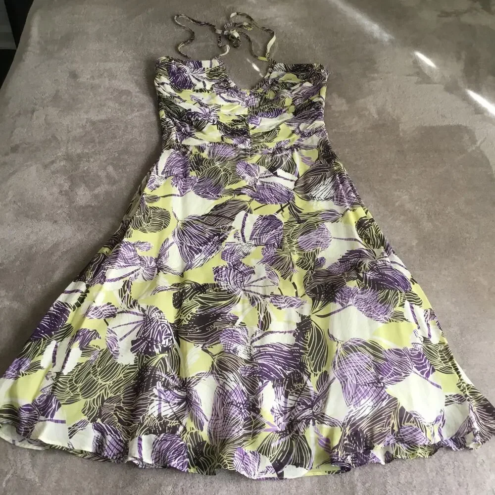 ANTHROPOLOGIE Lithe Tea for Two Floral Ruffle Halter Midi Dress Multicolor SZ 8 - Picture 1 of 11
